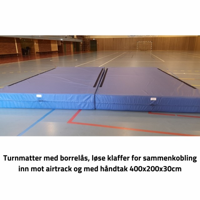 Turnmatte med borrelåser, klaffer og håndtak